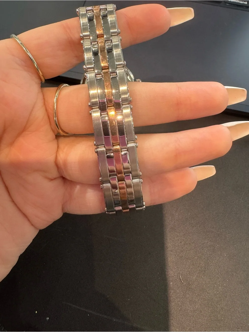 New Ecclissi silver-tone w/rose gold sector dial & 2-tone expansion band